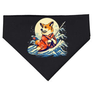 Funny Corgi Dog Japanese Grand Wave Ukiyoe Art Samurai Ninja USA-Made Doggie Bandana