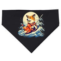 Funny Corgi Dog Japanese Grand Wave Ukiyoe Art Samurai Ninja USA-Made Doggie Bandana