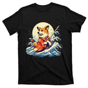 Funny Corgi Dog Japanese Grand Wave Ukiyoe Art Samurai Ninja T-Shirt