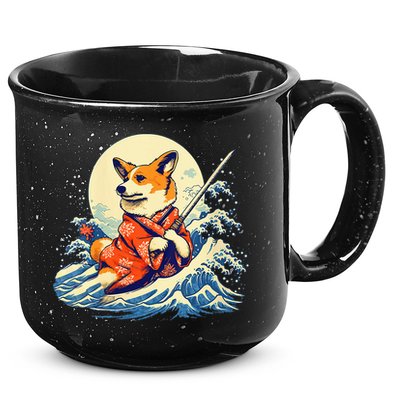 Funny Corgi Dog Japanese Grand Wave Ukiyoe Art Samurai Ninja 15oz Campfire Ceramic Mug