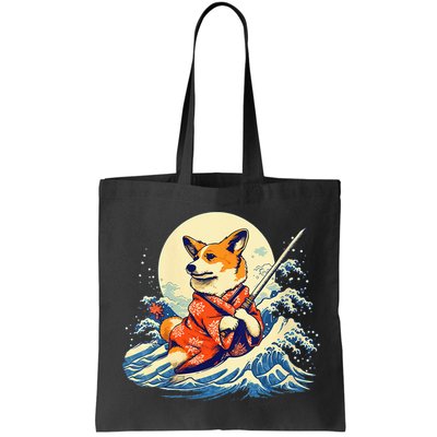 Funny Corgi Dog Japanese Grand Wave Ukiyoe Art Samurai Ninja Bag