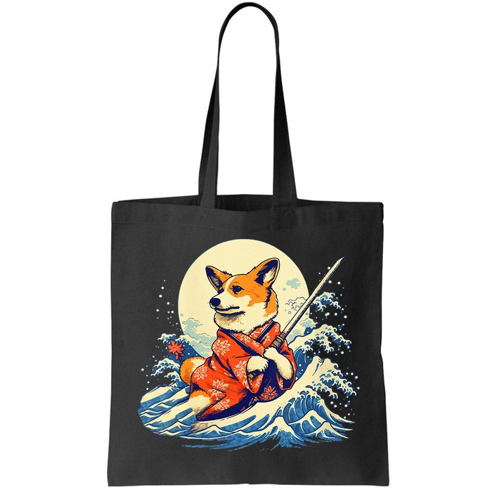 Funny Corgi Dog Japanese Grand Wave Ukiyoe Art Samurai Ninja Bag