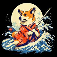 Funny Corgi Dog Japanese Grand Wave Ukiyoe Art Samurai Ninja Bag