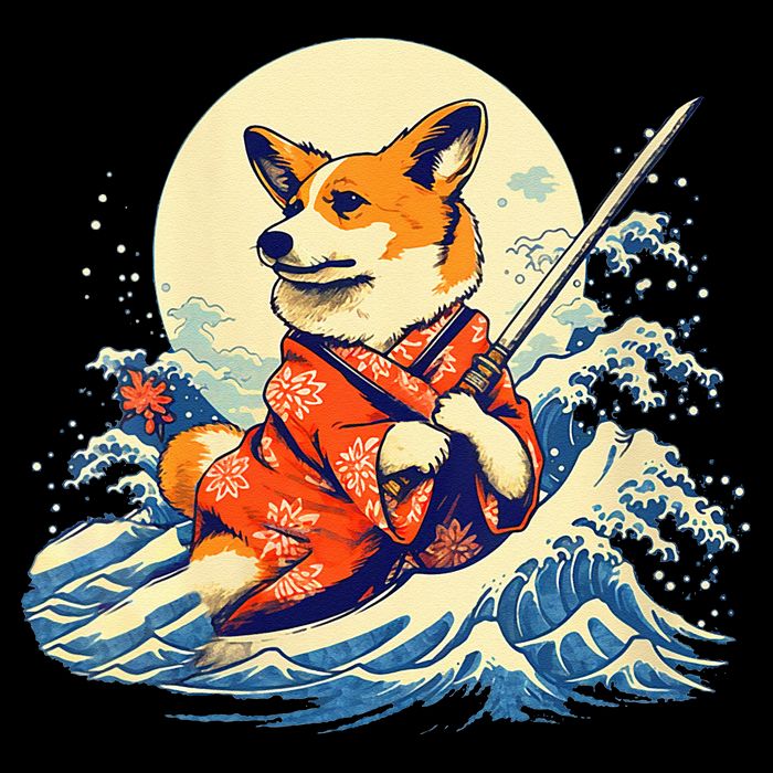 Funny Corgi Dog Japanese Grand Wave Ukiyoe Art Samurai Ninja Bag