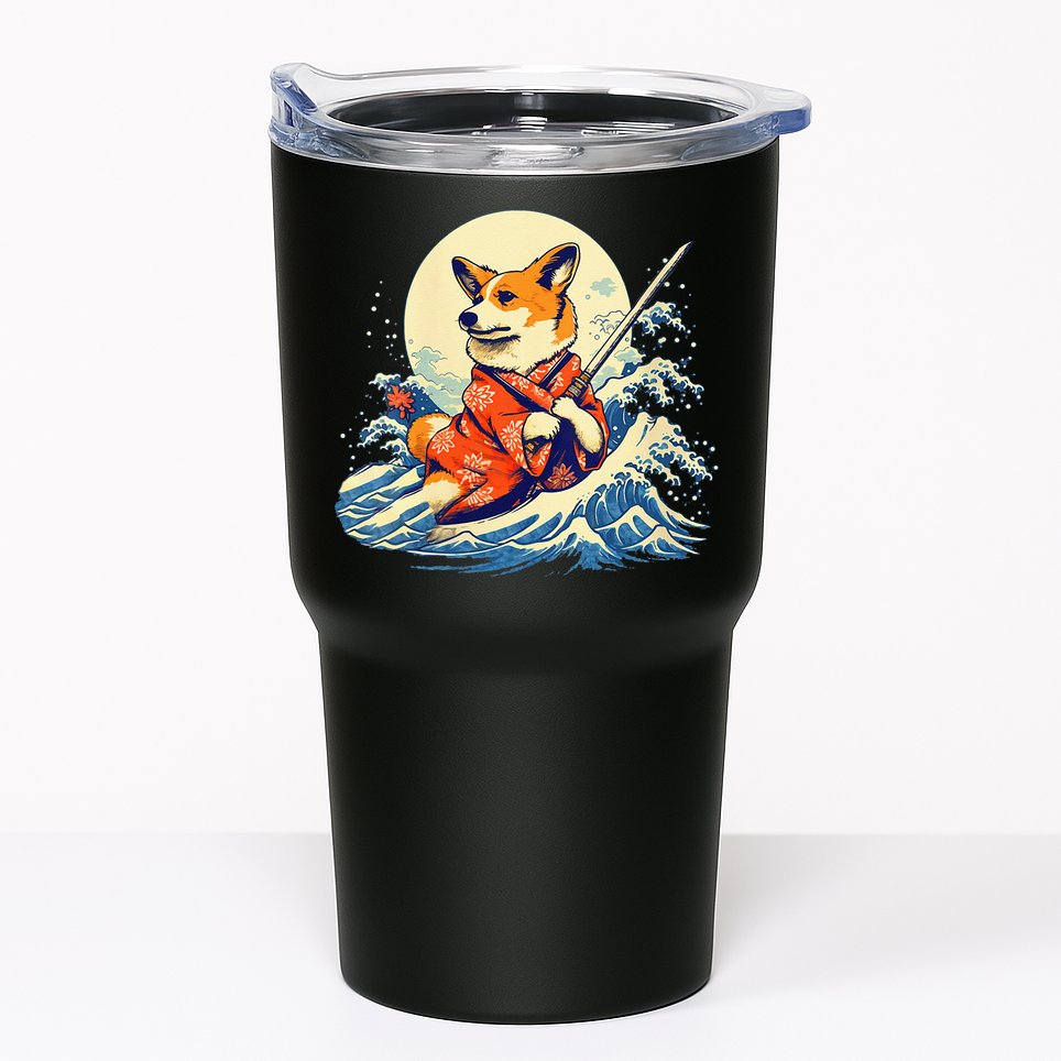 Funny Corgi Dog Japanese Grand Wave Ukiyoe Art Samurai Ninja Tumbler