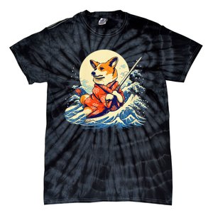 Funny Corgi Dog Japanese Grand Wave Ukiyoe Art Samurai Ninja Tie-Dye T-Shirt