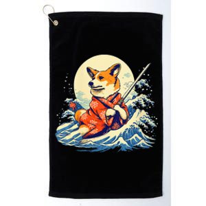 Funny Corgi Dog Japanese Grand Wave Ukiyoe Art Samurai Ninja Platinum Collection Golf Towel