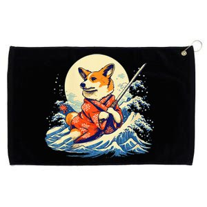 Funny Corgi Dog Japanese Grand Wave Ukiyoe Art Samurai Ninja Grommeted Golf Towel