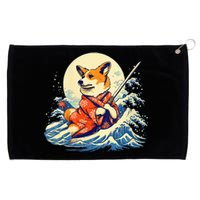 Funny Corgi Dog Japanese Grand Wave Ukiyoe Art Samurai Ninja Grommeted Golf Towel