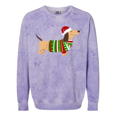 Funny Christmas Dog Christmas Dachshund Santa Doxie Gift Colorblast Crewneck Sweatshirt