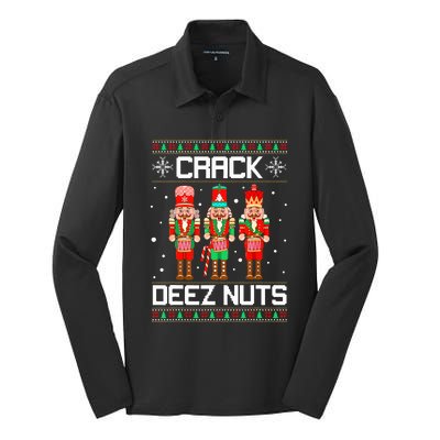 Funny Crack Deez Nuts Ugly Christmas Sweater Xmas Nutcracker  Silk Touch Performance Long Sleeve Polo