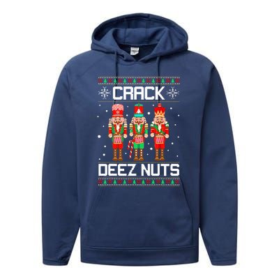 Funny Crack Deez Nuts Ugly Christmas Sweater Xmas Nutcracker  Performance Fleece Hoodie