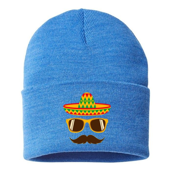 Funny Cinco De Mayo Party Mustache Face Dad Papa Cito Gift Sustainable Knit Beanie