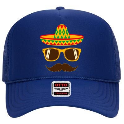 Funny Cinco De Mayo Party Mustache Face Dad Papa Cito Gift High Crown Mesh Back Trucker Hat