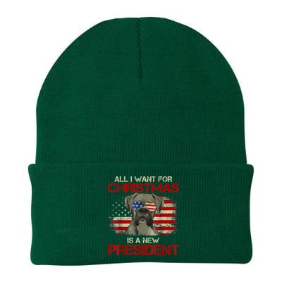 Funny Christmas Dog Anti Joe Biden Vintage American Flag Knit Cap Winter Beanie