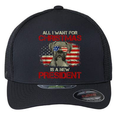 Funny Christmas Dog Anti Joe Biden Vintage American Flag Flexfit Unipanel Trucker Cap