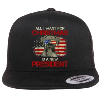 Funny Christmas Dog Anti Joe Biden Vintage American Flag Flat Bill Trucker Hat