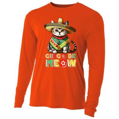 Feliz Cinco De Meow Funny Mexican Cat Fiesta 5 De Mayo Cooling Performance Long Sleeve Crew