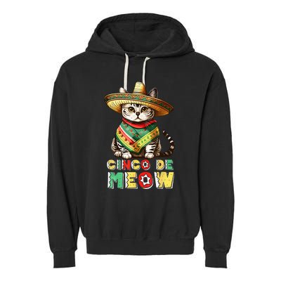 Feliz Cinco De Meow Funny Mexican Cat Fiesta 5 De Mayo Garment-Dyed Fleece Hoodie