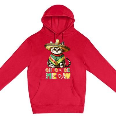 Feliz Cinco De Meow Funny Mexican Cat Fiesta 5 De Mayo Premium Pullover Hoodie