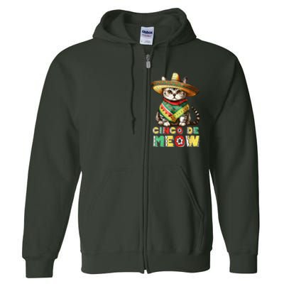 Feliz Cinco De Meow Funny Mexican Cat Fiesta 5 De Mayo Full Zip Hoodie