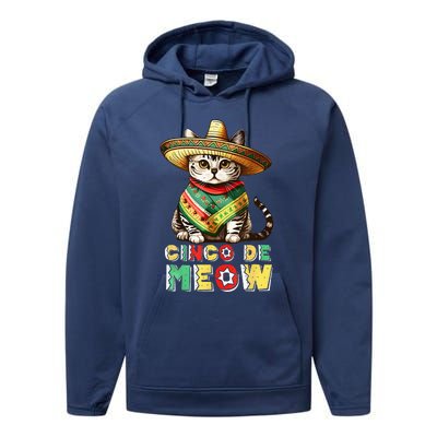 Feliz Cinco De Meow Funny Mexican Cat Fiesta 5 De Mayo Performance Fleece Hoodie