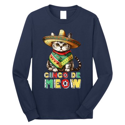 Feliz Cinco De Meow Funny Mexican Cat Fiesta 5 De Mayo Long Sleeve Shirt