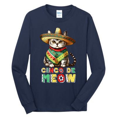 Feliz Cinco De Meow Funny Mexican Cat Fiesta 5 De Mayo Tall Long Sleeve T-Shirt