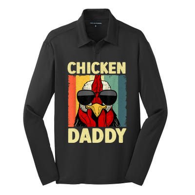 Funny Chicken Daddy Design For Dad Farmer Chicken Lover Silk Touch Performance Long Sleeve Polo