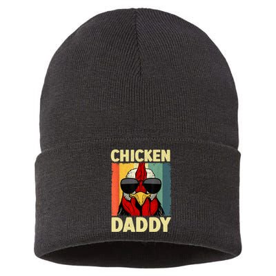 Funny Chicken Daddy Design For Dad Farmer Chicken Lover Sustainable Knit Beanie