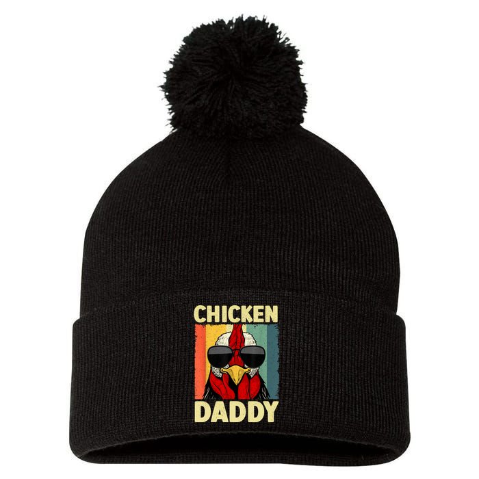 Funny Chicken Daddy Design For Dad Farmer Chicken Lover Pom Pom 12in Knit Beanie