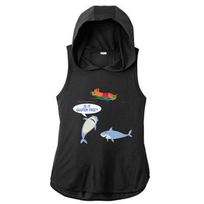 Funny Celiac Disease Wheat Free Shark Animal Gluten Free Ladies PosiCharge Tri-Blend Wicking Draft Hoodie Tank