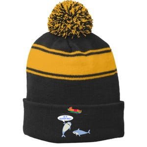 Funny Celiac Disease Wheat Free Shark Animal Gluten Free Stripe Pom Pom Beanie