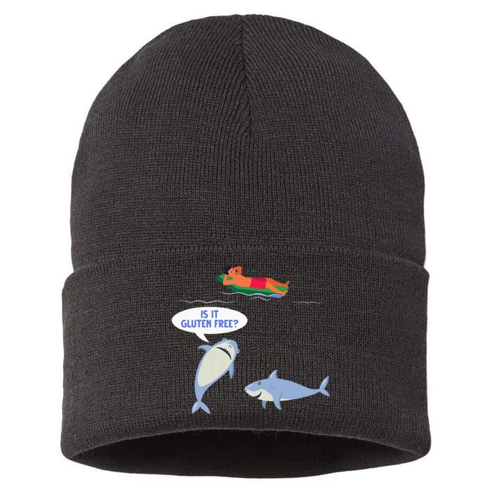 Funny Celiac Disease Wheat Free Shark Animal Gluten Free Sustainable Knit Beanie