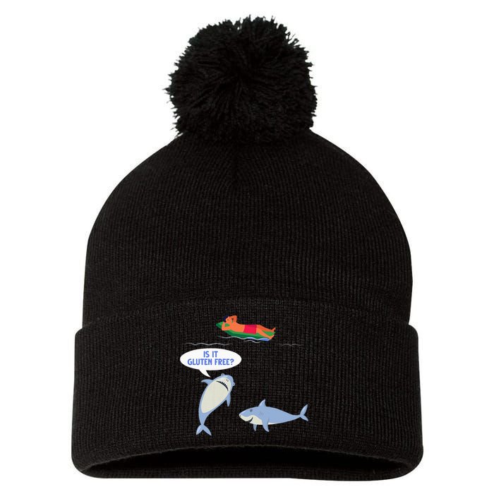 Funny Celiac Disease Wheat Free Shark Animal Gluten Free Pom Pom 12in Knit Beanie