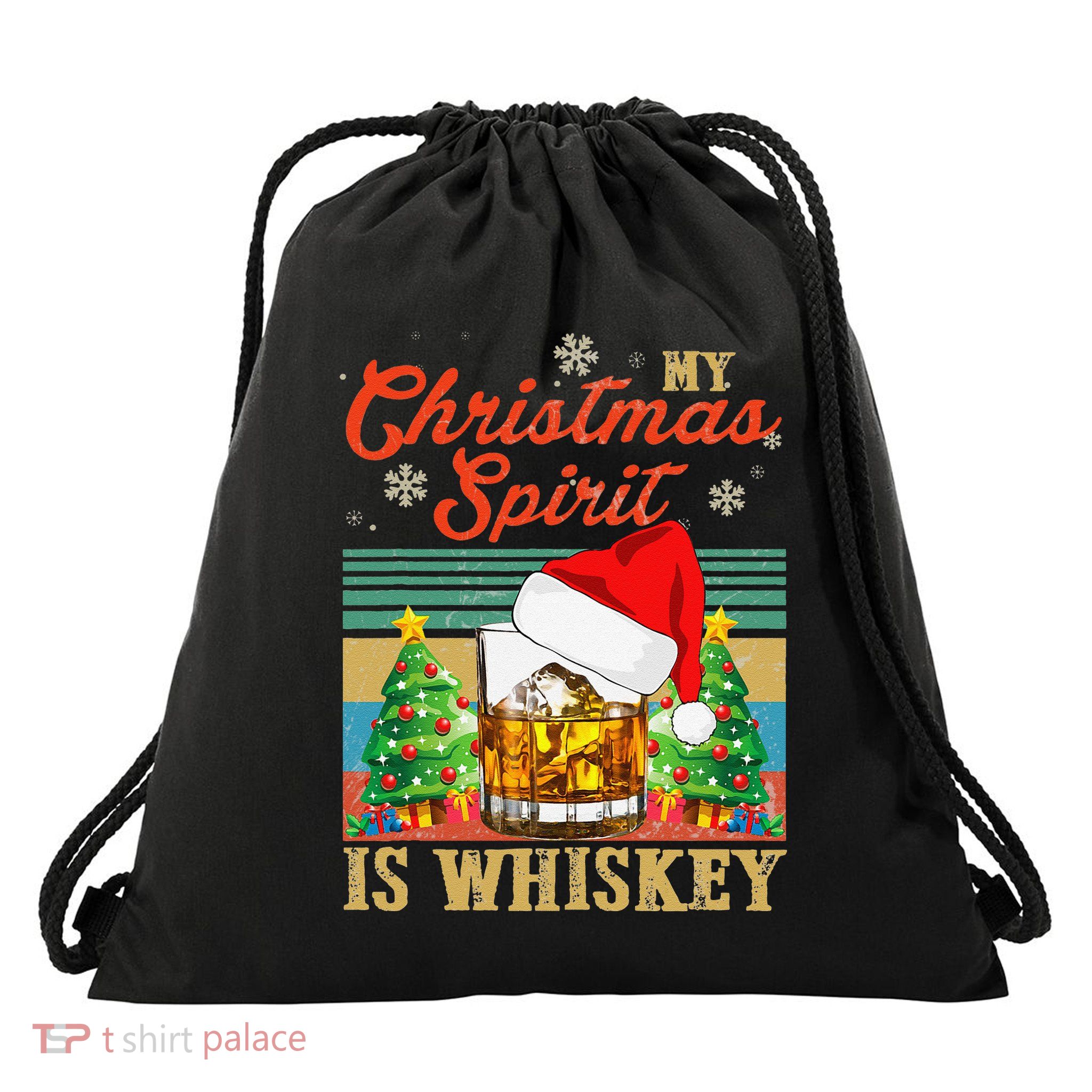 Funny Christmas Drinking Whiskey Liquor Drinker Saying Drawstring Bag