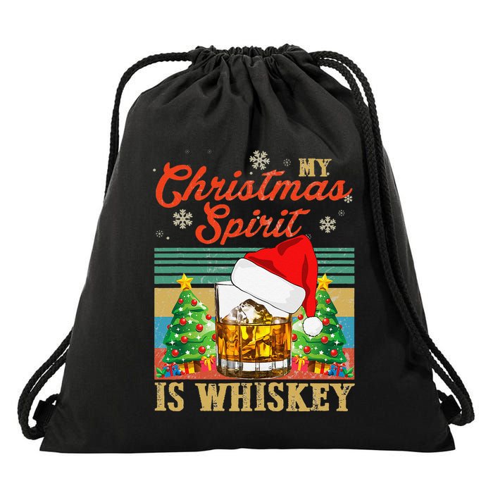 Funny Christmas Drinking Whiskey Liquor Drinker Saying Drawstring Bag