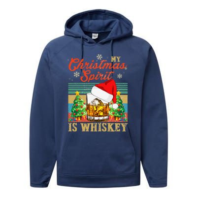 Funny Christmas Drinking Whiskey Liquor Drinker Saying Performance Fleece Hoodie