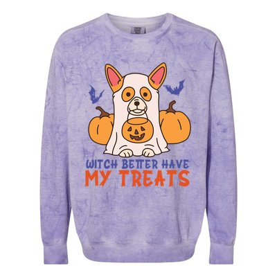 Funny Corgi Dog Lover Witch Better Have My Treats Halloween Gift Colorblast Crewneck Sweatshirt