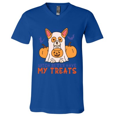 Funny Corgi Dog Lover Witch Better Have My Treats Halloween Gift V-Neck T-Shirt