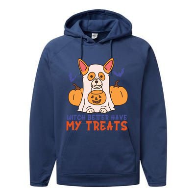 Funny Corgi Dog Lover Witch Better Have My Treats Halloween Gift Performance Fleece Hoodie