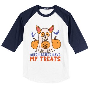 Funny Corgi Dog Lover Witch Better Have My Treats Halloween Gift Baseball Sleeve Shirt