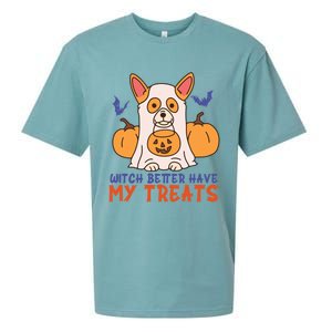 Funny Corgi Dog Lover Witch Better Have My Treats Halloween Gift Sueded Cloud Jersey T-Shirt