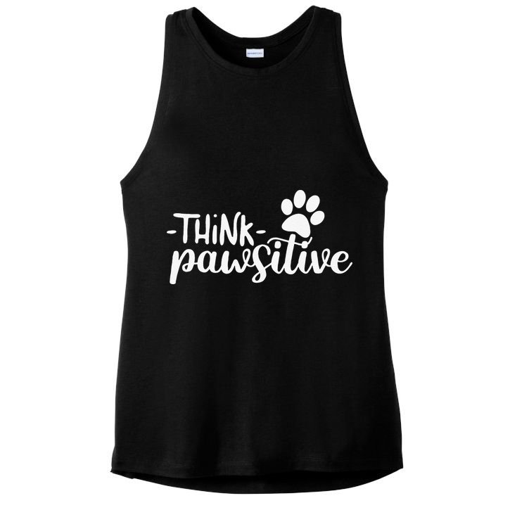 Funny Cute Dog Pawprint Gift Think Pawsitive Ladies PosiCharge Tri-Blend Wicking Tank