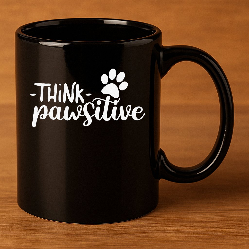 Funny Cute Dog Pawprint Gift Think Pawsitive 11oz C Handle Ceramic Mug
