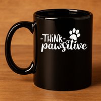 Funny Cute Dog Pawprint Gift Think Pawsitive 11oz C Handle Ceramic Mug