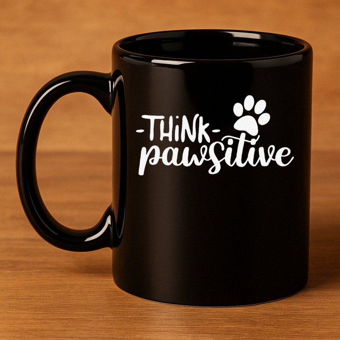 Funny Cute Dog Pawprint Gift Think Pawsitive 11oz C Handle Ceramic Mug