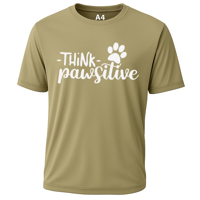Funny Cute Dog Pawprint Gift Think Pawsitive Cooling Performance Crew T-Shirt