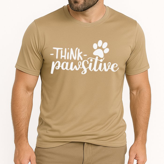 Funny Cute Dog Pawprint Gift Think Pawsitive Cooling Performance Crew T-Shirt