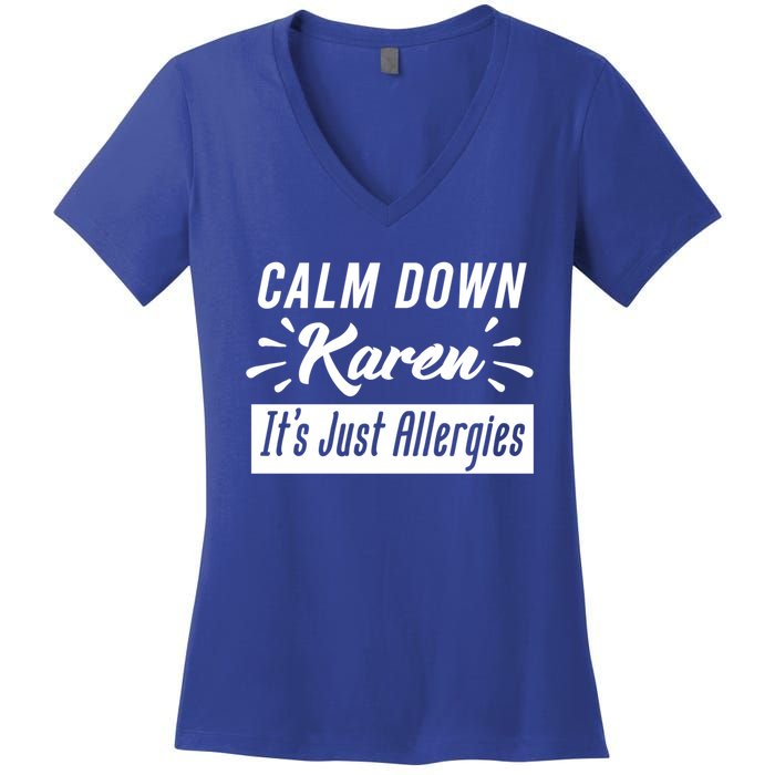 Funny Calm Down Karen It's Just Allergies Sneezing Humor Tee Funny Gift Women's V-Neck T-Shirt